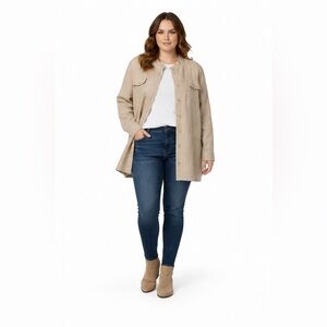 Susan Graver Pure Linen Blend Utility Button Front Shirt 3X